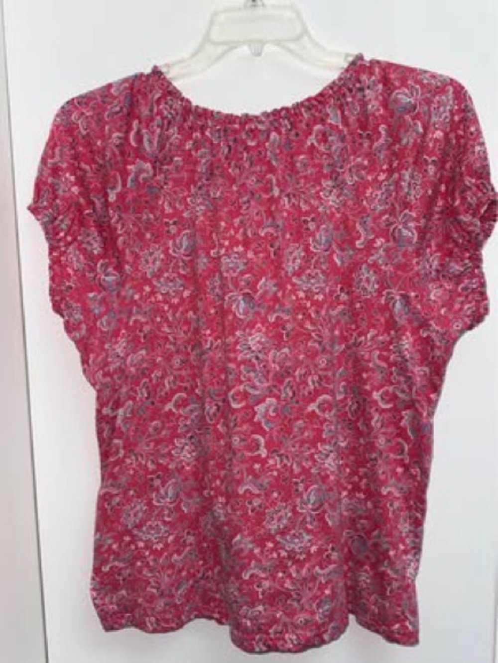 Chaps Red Paisley Short-Sleeve Peasant Blouse Size 1X - Picture 3 of 3